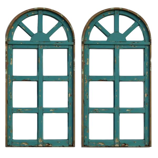 Decor 2D Flat Farmhouse Style Window Frame Shaped Wood Wall Art 2pc - 60cm