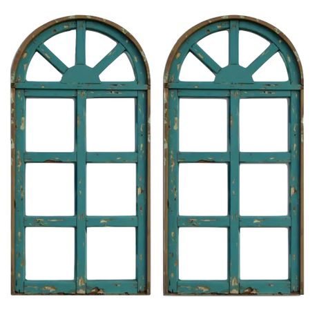 Decor 2D Flat Farmhouse Style Window Frame Shaped Wood Wall Art 2pc - 60cm