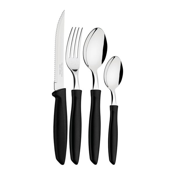 Tramontina 16 piece Plenus Flatware Set with Black Polypropylene Handles