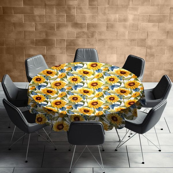 Sunshine On Sunflowers Round Tablecloth