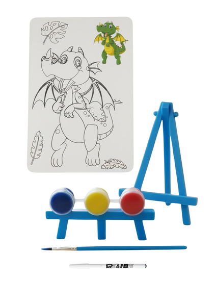 Kids Arts Crafts Dragon Printed Canvas With Paint &amp; Brush With ReVibe Pen