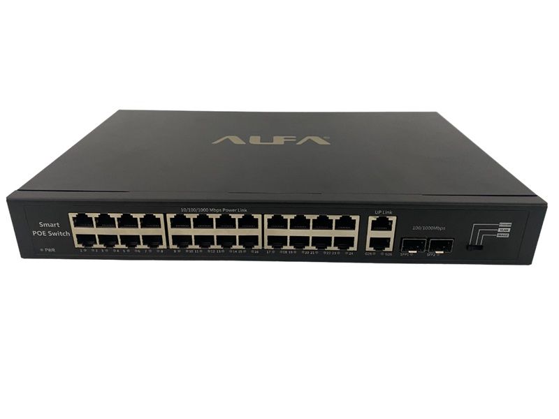 ALFA Smart PoE Switch - 24 Ports, Dual Uplinks, 2 SFP Port with 300W Power
