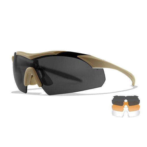 Wiley X WX Vapor 2.5 - 3 Lens Set, Matte Tan Frame, Grey/Clear/Rust