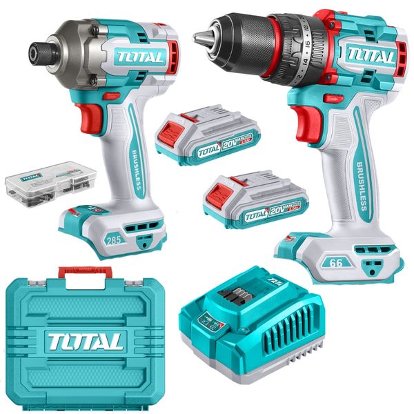 Total Tools - Cordless Impact Drill &amp; Driver with 2x2Ah Batteries &amp; Charger