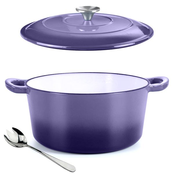 24cm Large - Hot Selling Purple Enameled Casserole Pot with Meat Fork