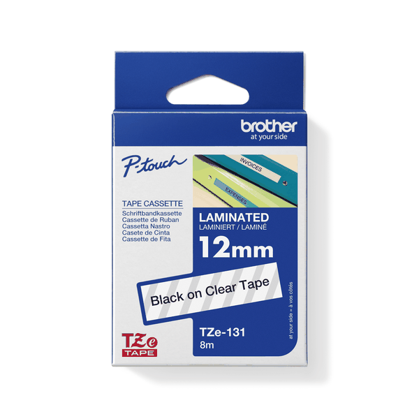 Brother TZ-131 12mm x 8m Black on Clear Laminated Tape