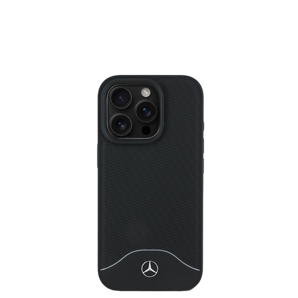 MERCEDES-BENZ Magsafe IPhone 16 Pro Black Leather With Grey Stripe Case