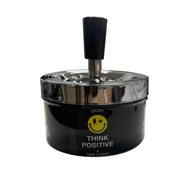 Metal Think Positive Ashtray - Push Spin Lid