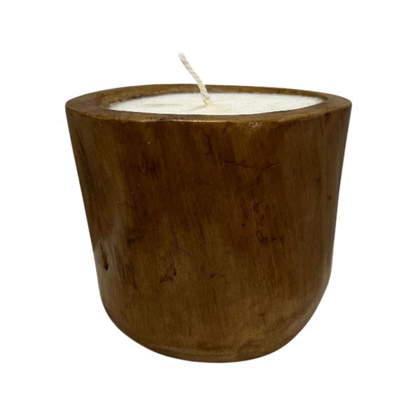 Candle Holder with White Wax - Handcrafted Rustic Wooden | Organic Decor