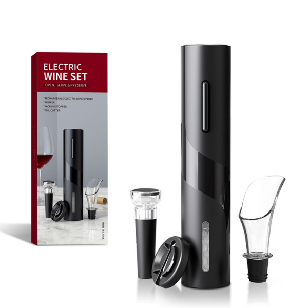 4-in-1 Electric Rechargeable Corkscrew Wine Opener - Black