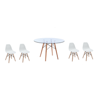 5 Piece Glass Table and White Wooden Leg Chairs