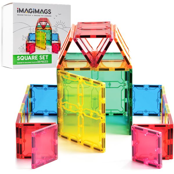Imagimags Square Set - Magnetic Building Tiles: 38 Pieces