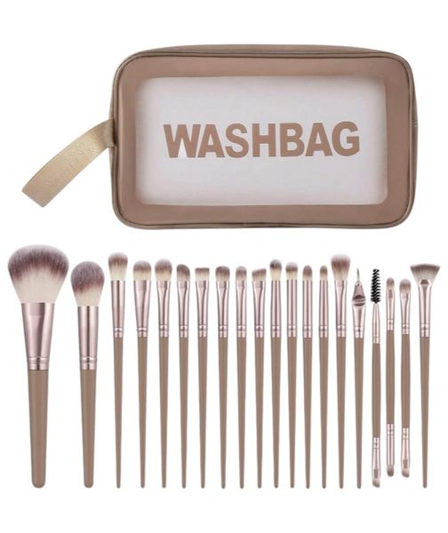 20 Piece Synthetic Makeup Brush Kit With Water Resistant Makeup Bag - Brown