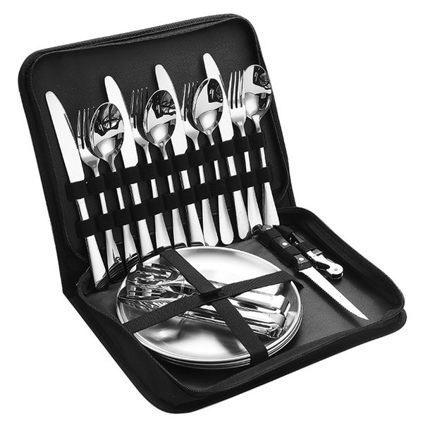 20 Pieces Cutlery Set Stainless Steel Flatware with Black Bag for 4