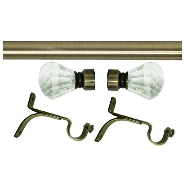 Matoc 25mm Curtain Pole Set - Crystal Emerald Finials - Antique Brass - 1.5m