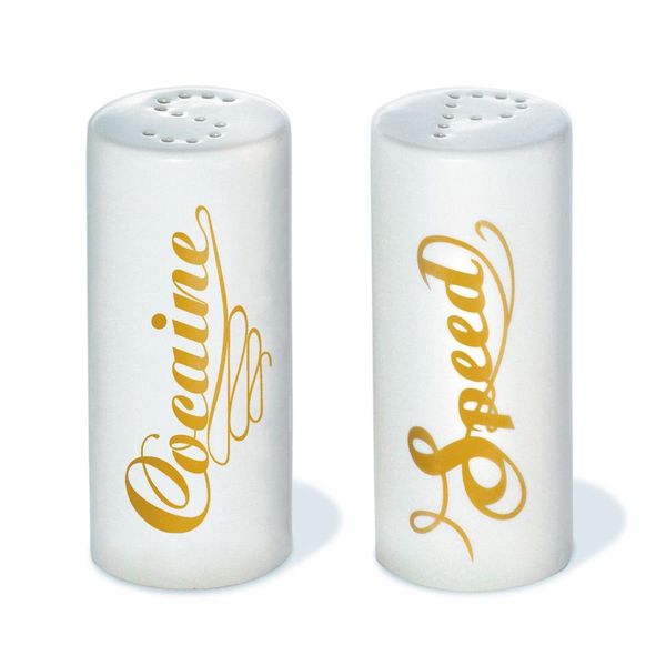 White &amp; Gold printed Cylinder Salt &amp; Pepper Set
