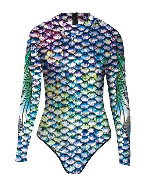 Lady's 3D Printed Long Sleeve Surfer-Style Swimwear - Scales