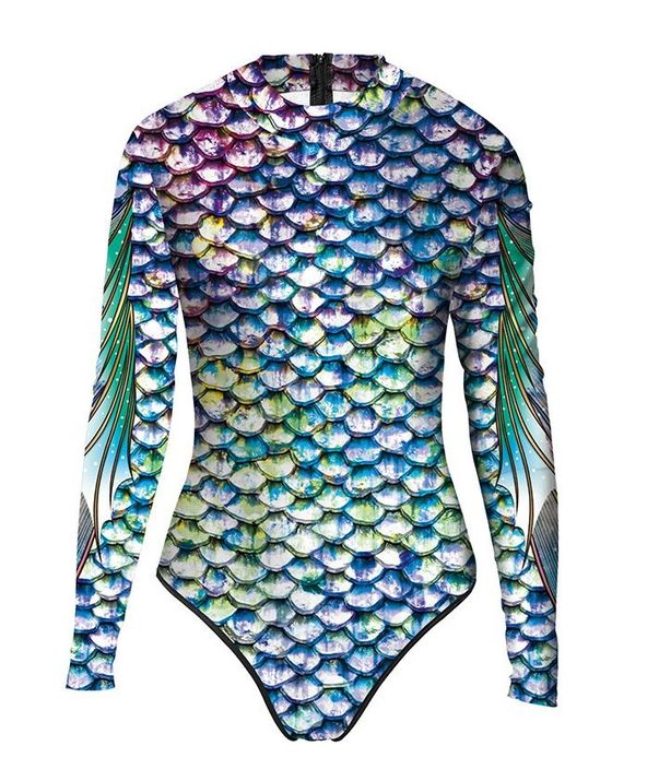 Lady's 3D Printed Long Sleeve Surfer-Style Swimwear - Fish Scales ...