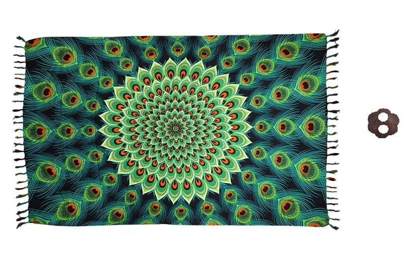 Sarong Peacock Design With Coconut Shell Buckle 160cm x 115cm