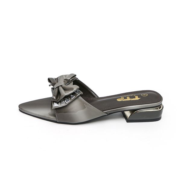 TTP Women Patent PU Slide Sandals with Bow Decor JSF63