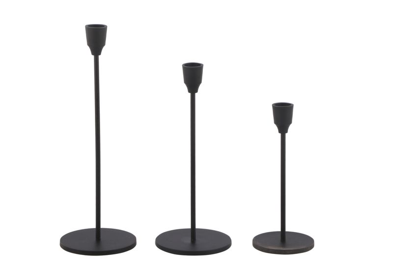 Elegant Dinner Candle Holder Thin Rod Black Finish ( Set of 3 Pcs)