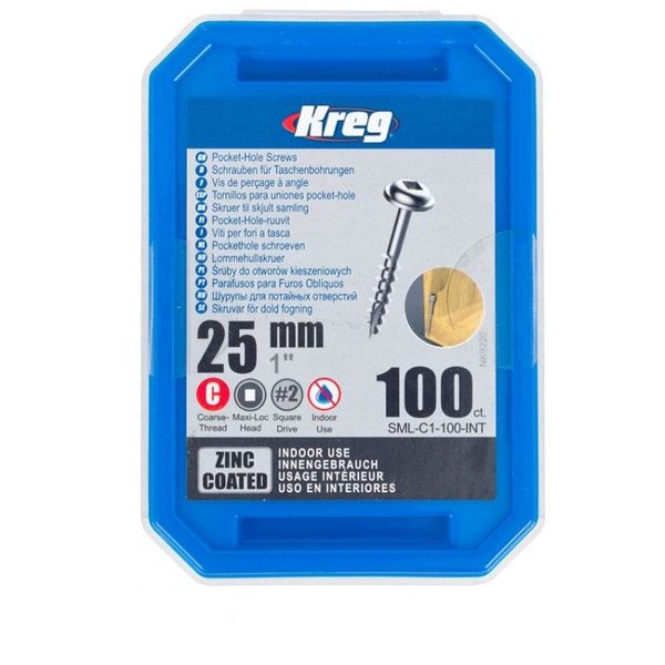Kreg Zinc Pocket Hole Screws 25mm 1.00" #8 Coarse Thread Mx Loc 100ct