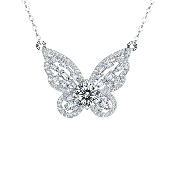 ZELTRYN Premium S925 Sterling Silver Butterfly Paved Diamond Clavicle Chain