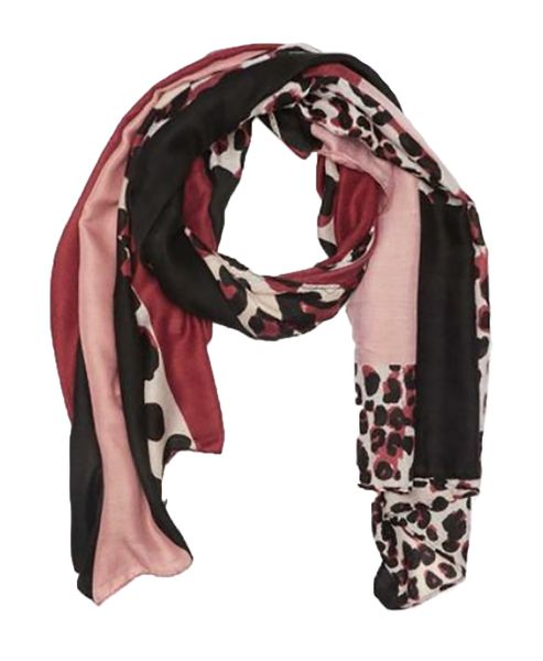 UB Creative Colour Block Animal Print Scarf - Black/Pink
