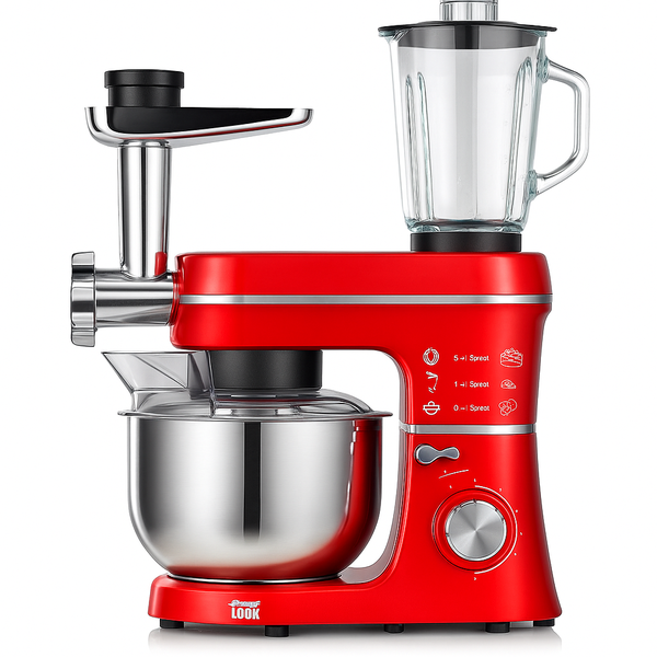 5in1 7L Red Multifunctional Stand Mixer with Blender &amp; Meat Grinder - 1400W