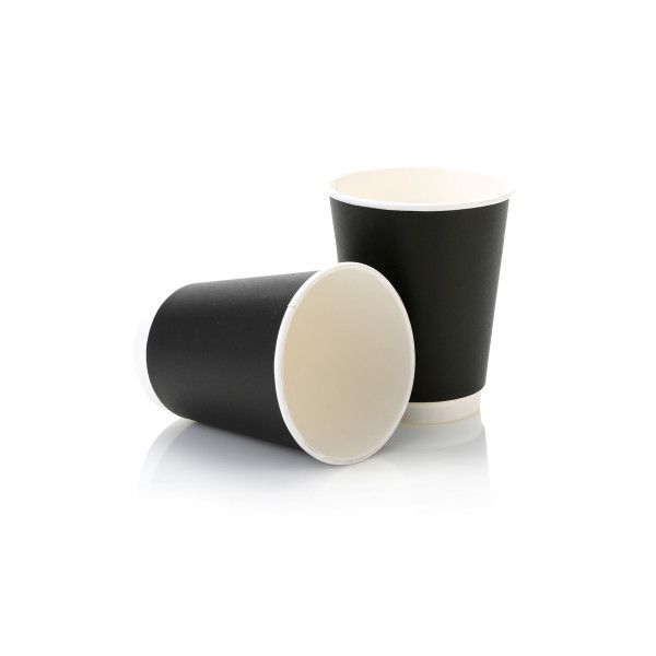Double Wall Disposable Coffee Cup - 500ml - Black - 25 Pack