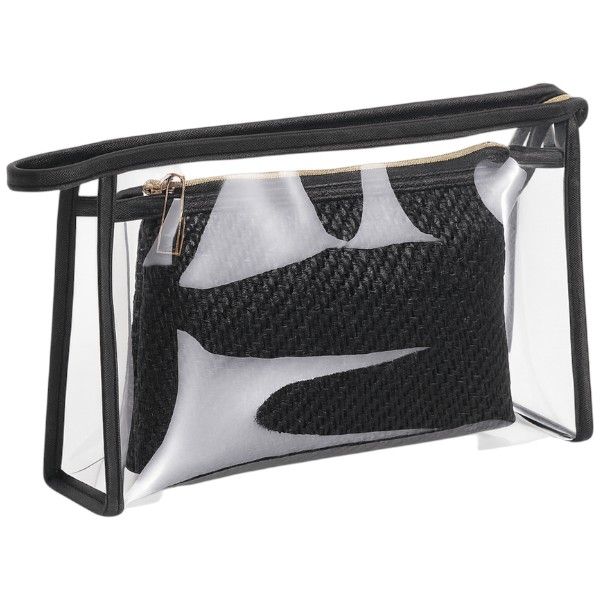 Clear Cosmetic Bag With Removable Textured Pouch - Black