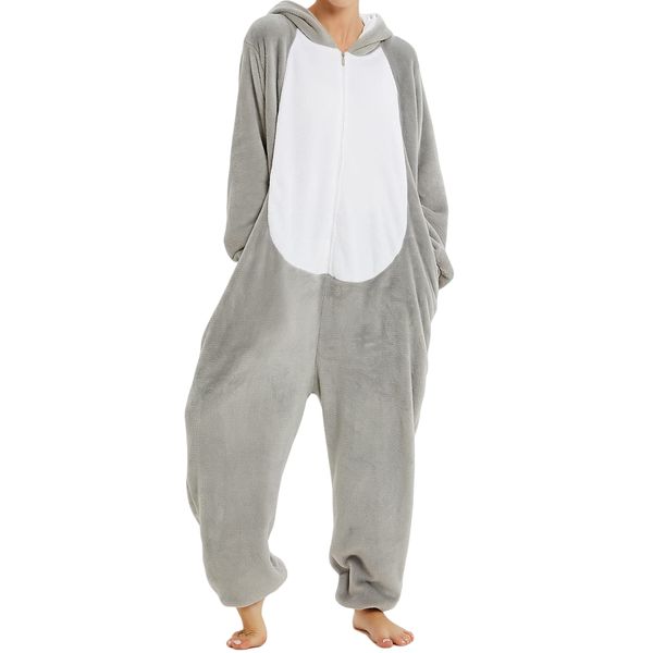 Adults Grey Rabbit Onesie One Piece Sleepwear Women Men