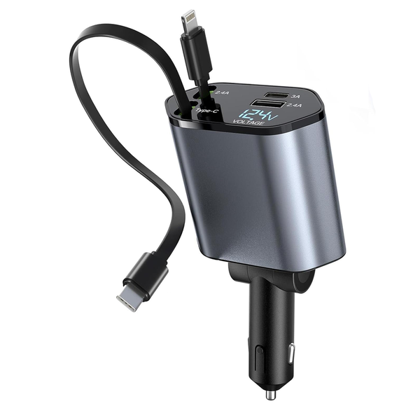 100W Retractable Car Charger,4-in-1 Car Fast Charger