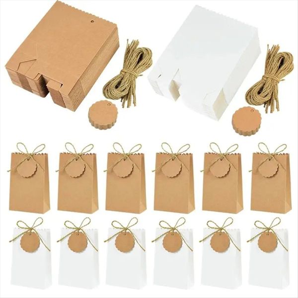 50Set Kraft Paper Gift Box With Rope Retro Candy Cookie Bag Packaging