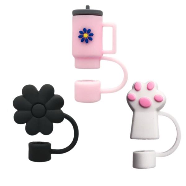 3-Piece Straw Covers Toppers For Tumbler Cups- Cat Claw Black Flower