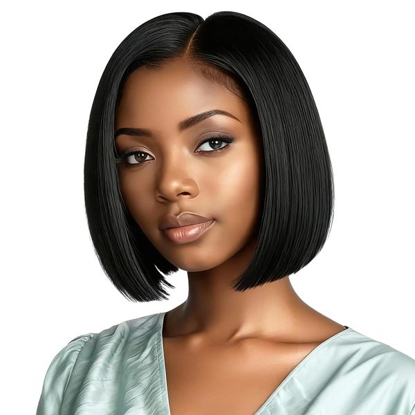 Geebuy Straight Bob Human Hair Wig - 13x4 Glueless Lace Front, 8 Inch