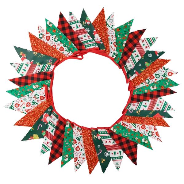 Decor Colourful Christmas Themed Fabric Triangle Banner Flags - 10m