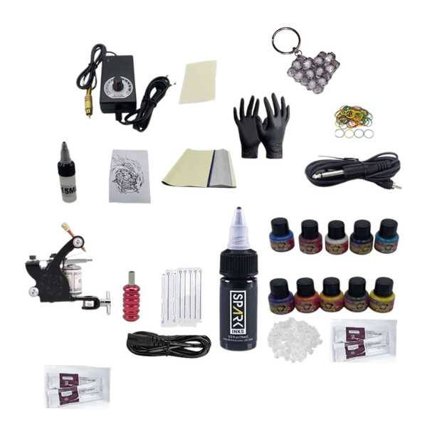 Single Induction Gun Professional Tattoo Kit D23-8-30 &amp; Handmade Keyholder