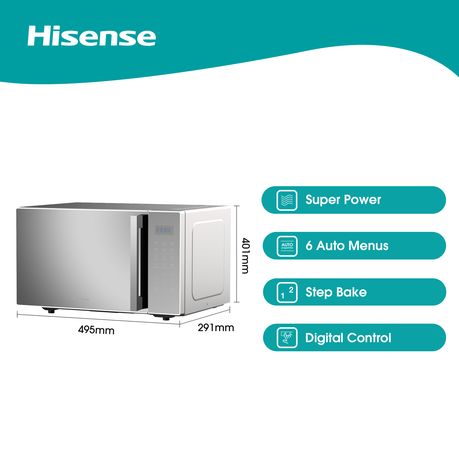 Four à micro-ondes Hisense H30MOMS9H, 30L, Digital, solo, Décongélation, 11  niveaux de puissance, 6 menus