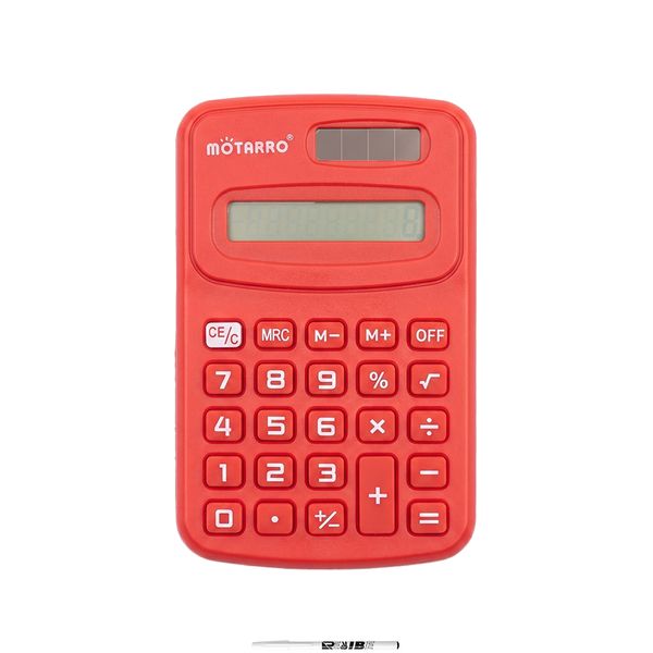 MOTARRO Red 8-Digit Solar Calculator (Office &amp; School Use) With ReVibe Pen