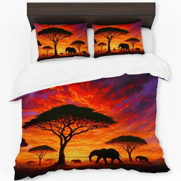 Savannah Sunset with Elephants Duvet Cover Set by Nathan Pieterse