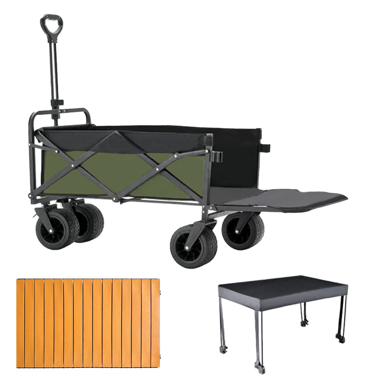 Foldable Extended Camping Cart Wagon with Tailgate, Double Brake