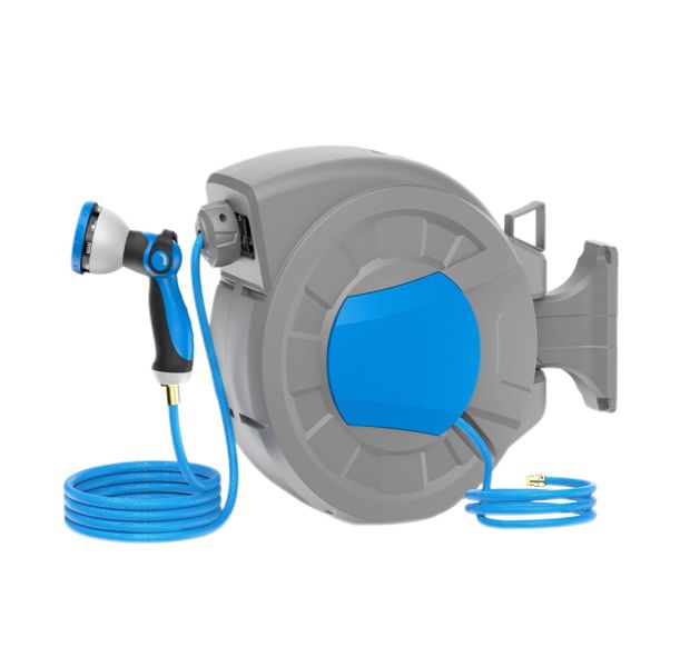 Retractable Garden Hose Reel Wall Mount 100 ft with 10 Pattern Nozzle