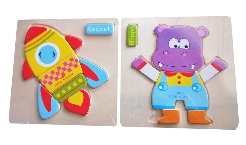 Small Pre-School Puzzle Set - Hippo &amp; Rocket