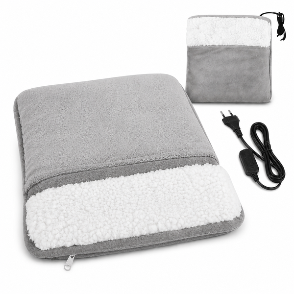 Electric Plush Foot Warmer Heating Pad with Sherpa Lining - Grey