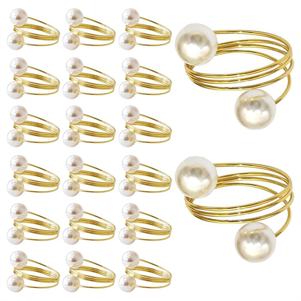 20Pack Gold Napkin Rings Pearl Napkin Ring Set