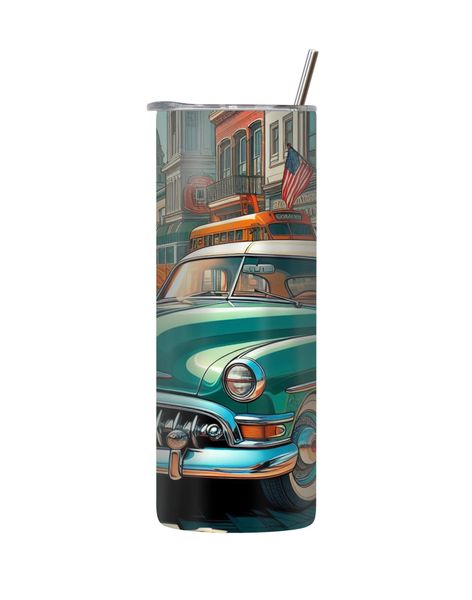Flag 20 Oz Tumbler with Lid Straw Trendy Old Vintage Car Graphic Present210
