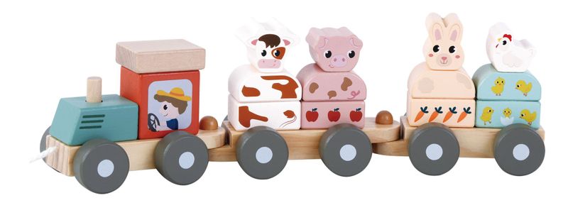 Wooden Educational Toy Farm Animal Stacking Train