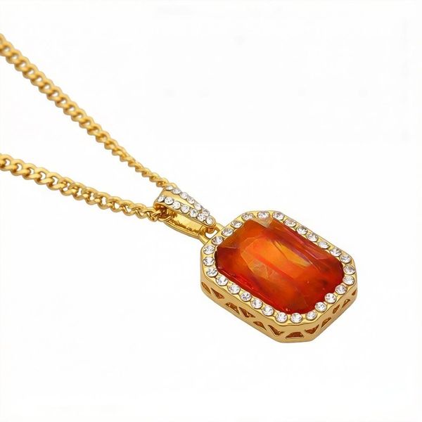 Men's Hip Hop Mini Diamond Gemstone Pendant Necklace, Trendy Alloy Chain
