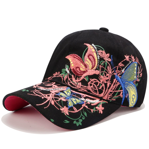 Butterfly Flower Embroidery Baseball Cap Outdoor Cap Stylish Peaked Cap